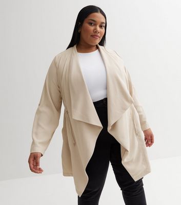 Curves Stone Waterfall Duster Jacket New Look