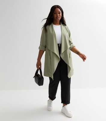 Curves Olive Waterfall Duster Jacket