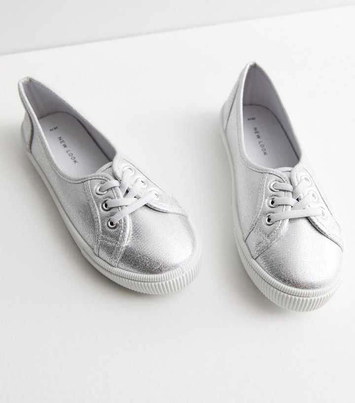 Metallic Silver Trainers for Women