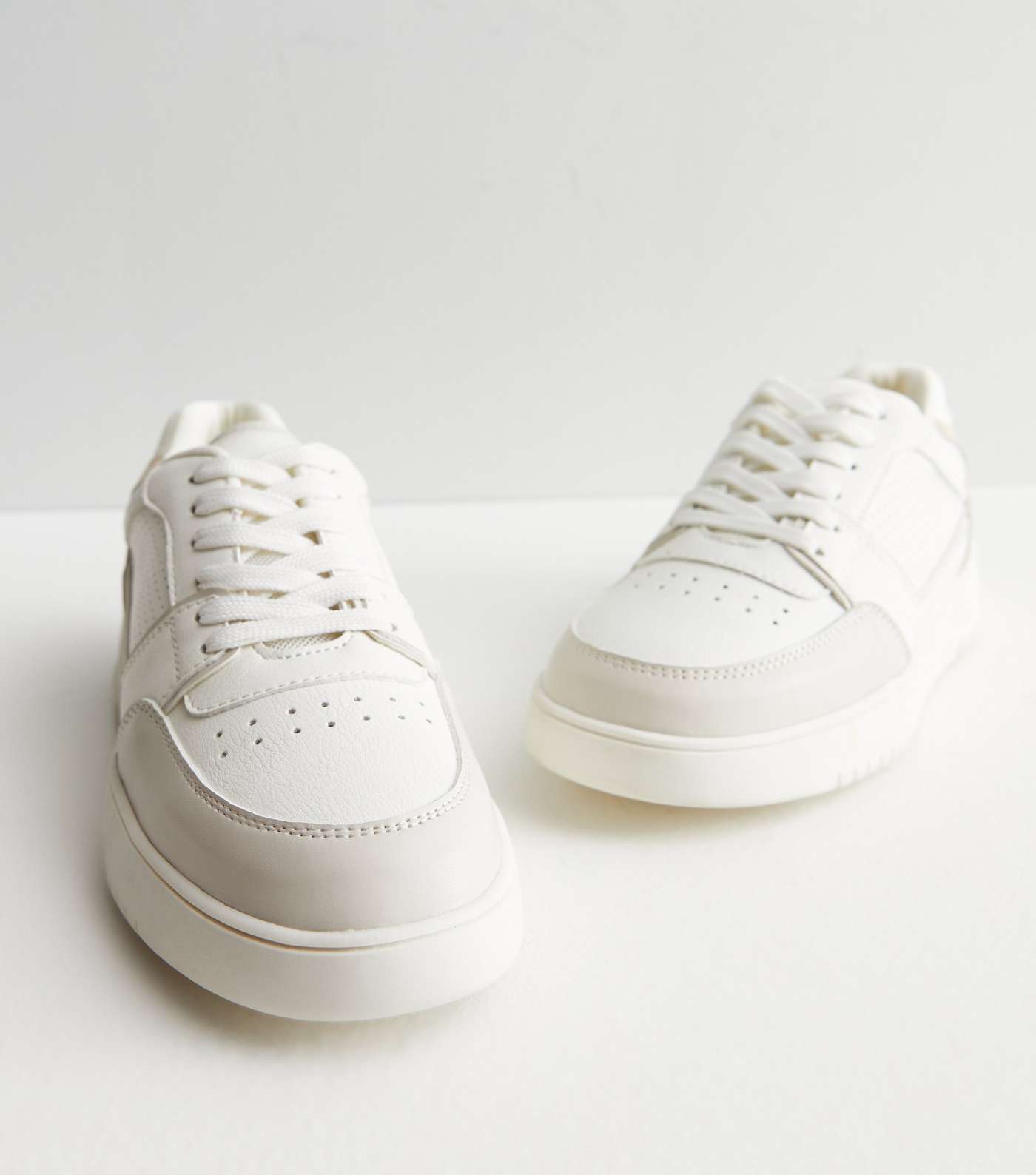 White Leather-Look Perforated Colour Block Lace Up Trainers Image 3