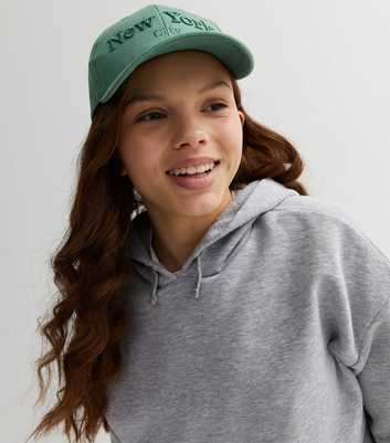 Girls Dark Green New York Embroidered Logo Cap