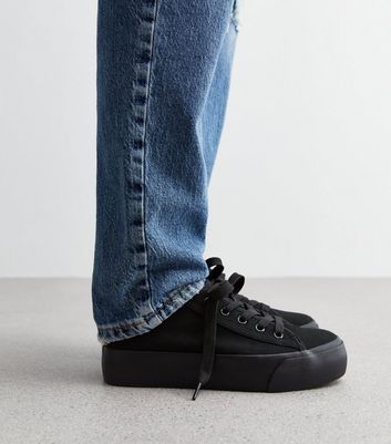 Black Canvas Flatform Trainers New Look