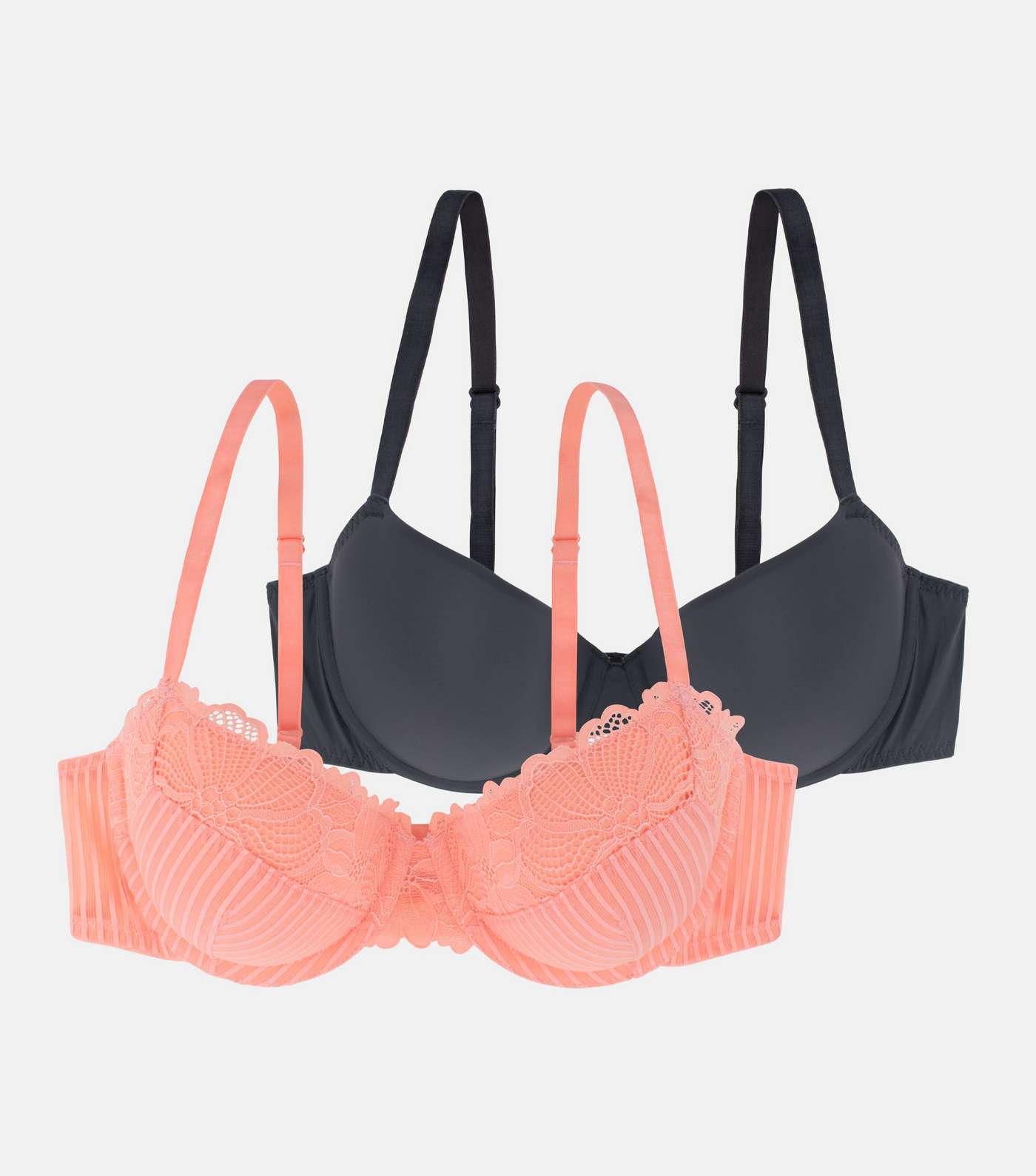 Dorina 2 Pack Coral and Grey Stripe Lace Bras Image 5