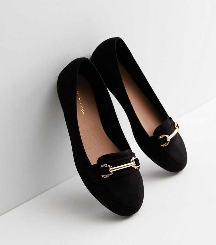 Black Suedette Buckle Trim Loafers
