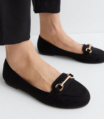 Black loafers with gold sales buckle women's