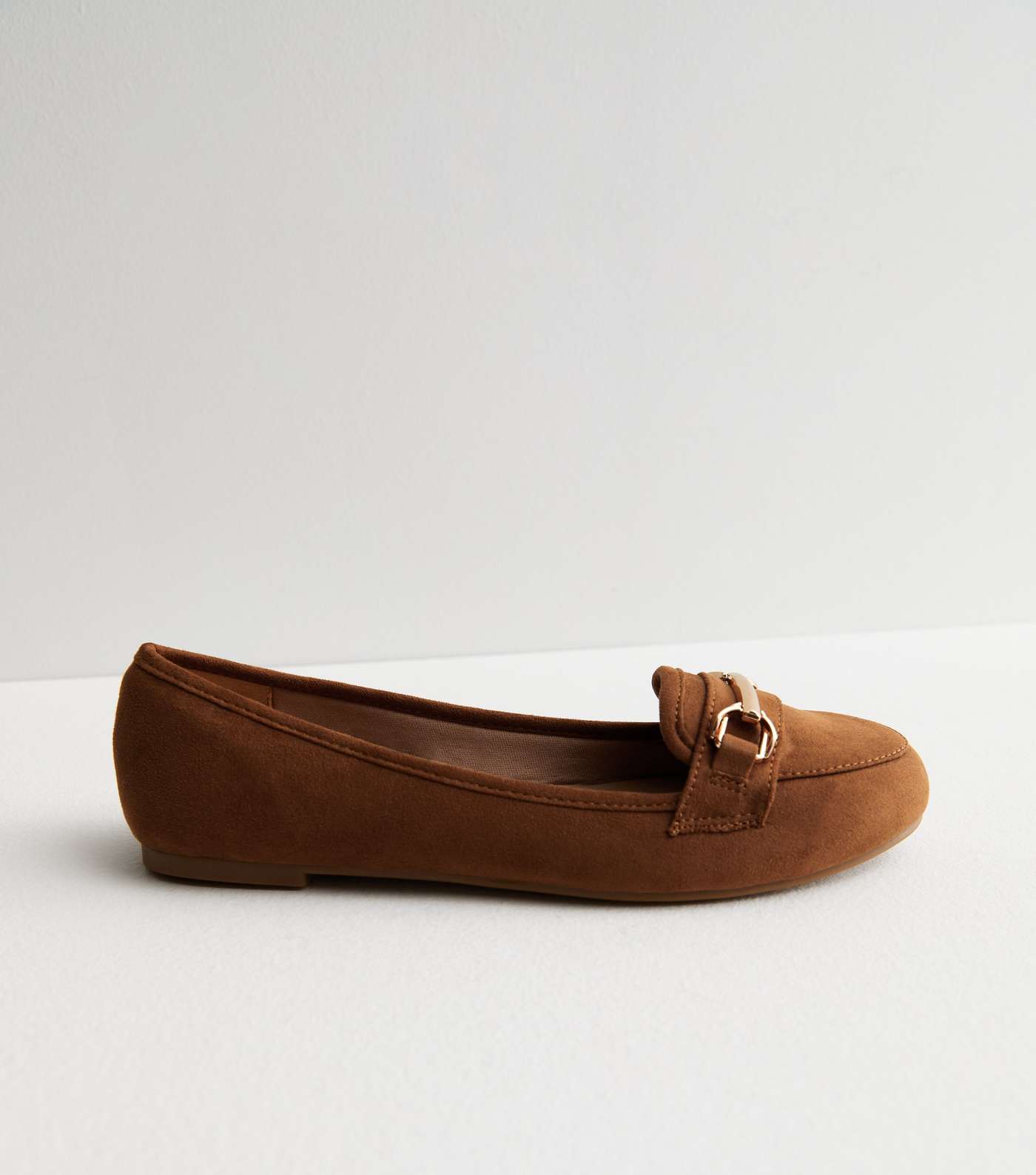 Tan Suedette Gold Buckle Loafers Image 3