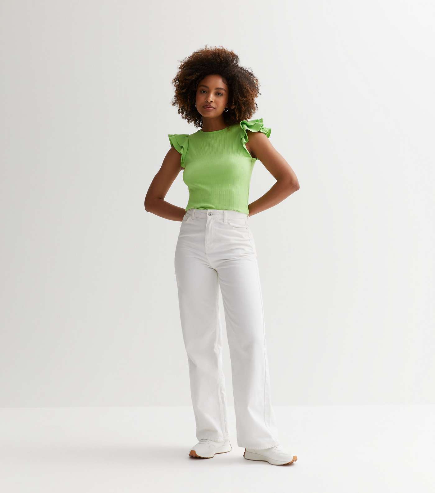 Light Green Ribbed Frill Sleeve Top Image 3