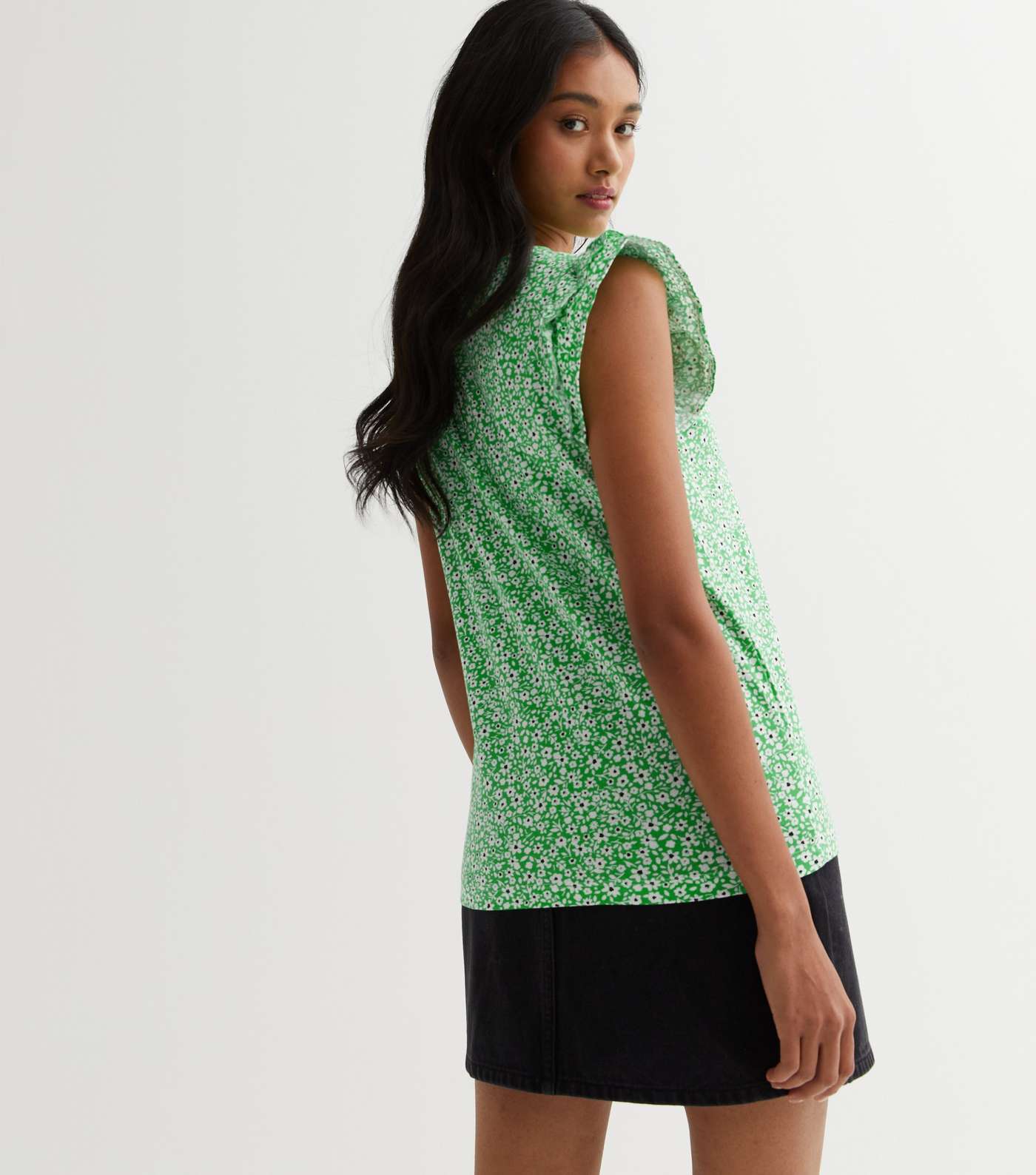 Green Floral Frill Sleeve Top Image 4