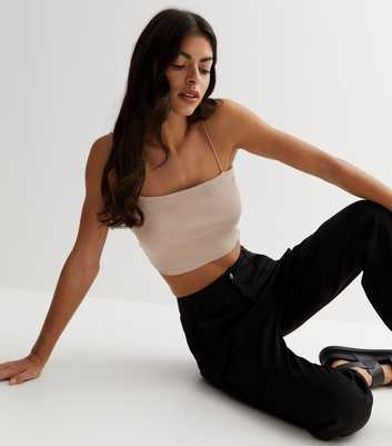 Mink Ribbed Jersey Strappy Crop Cami