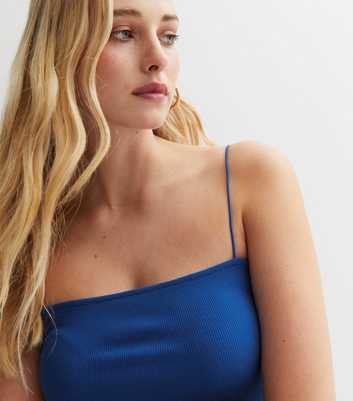 Bright Blue Ribbed Jersey Strappy Crop Cami