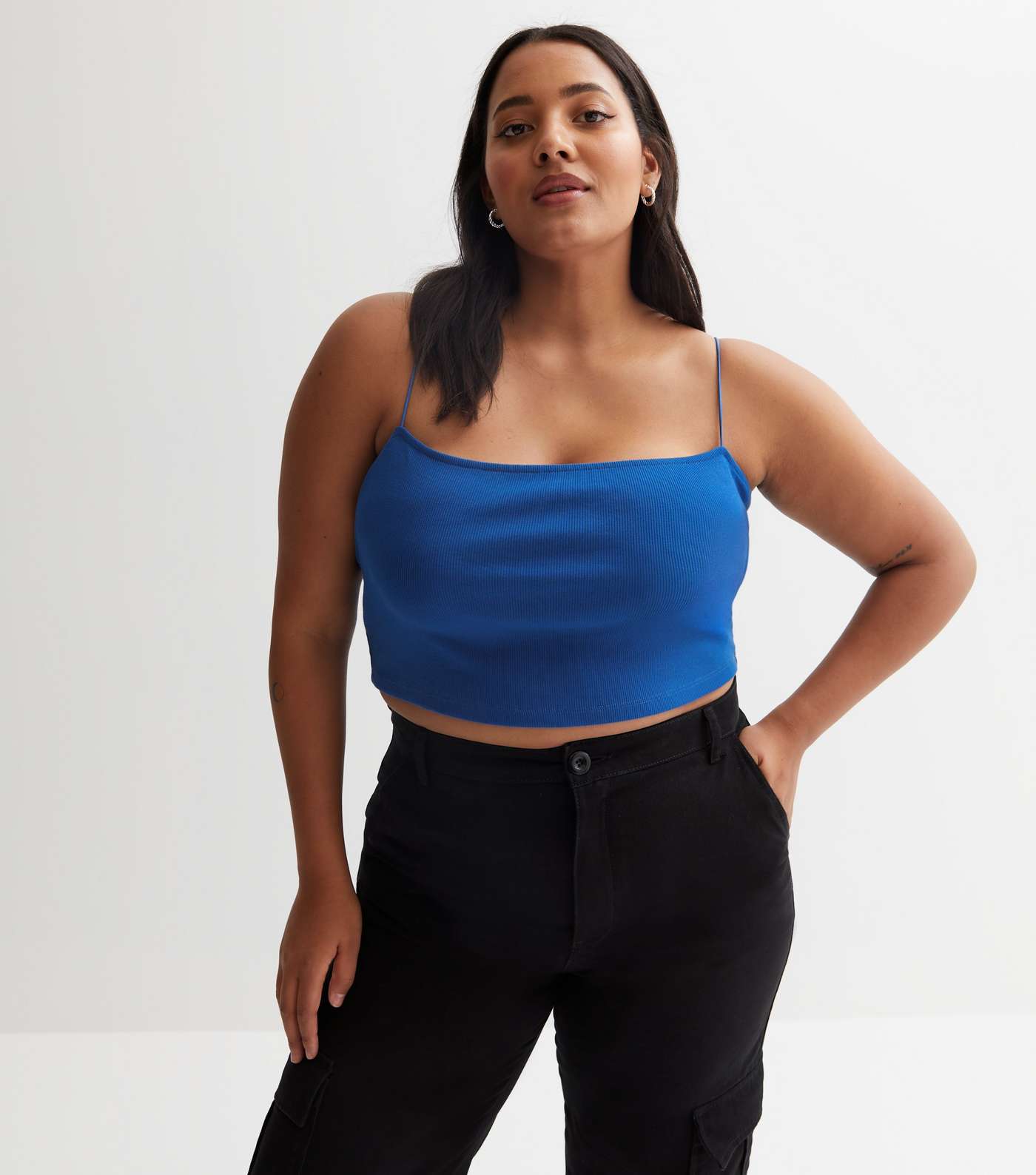 Bright Blue Ribbed Jersey Strappy Crop Cami Image 7