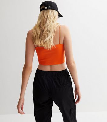 Orange Ribbed Jersey Strappy Crop Cami New Look