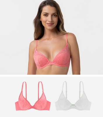 Dorina 2 Pack Coral and White Floral Lace Underwired Bras
