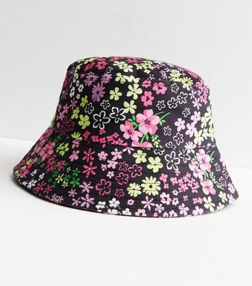 Girls Black Floral Bucket Hat New Look
