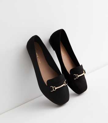 Extra Wide Fit Black Suedette Bar Loafers