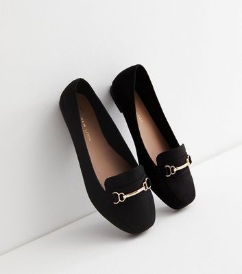 Extra Wide Fit Black Suedette Bar Loafers New Look