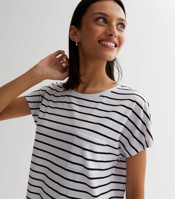 Black white striped shop t shirt ladies