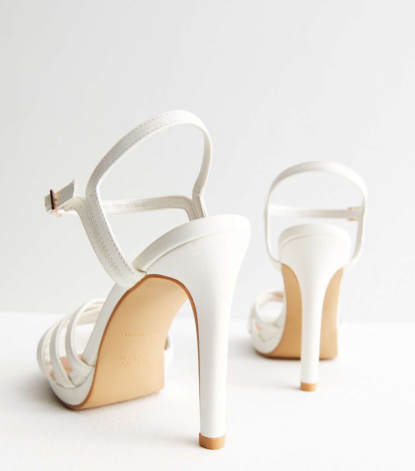 White Leather-Look 2 Part Strappy Stiletto Heel Sandals Image 4