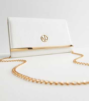 White Leather-Look Clutch Bag