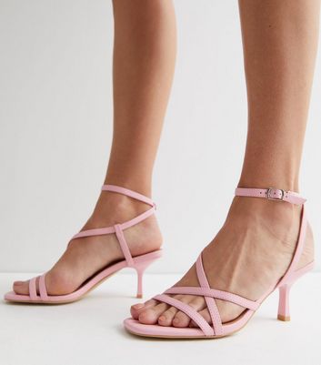 Pink Leather Look Strappy Stiletto Kitten Heel Sandals New Look