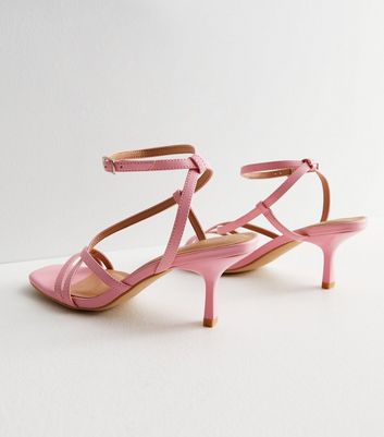 Pink Leather-Look Strappy Stiletto Kitten Heel Sandals New Look