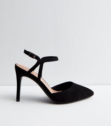 Wide Fit Black Suedette 2 Part Stiletto Heel Sandals | New Look