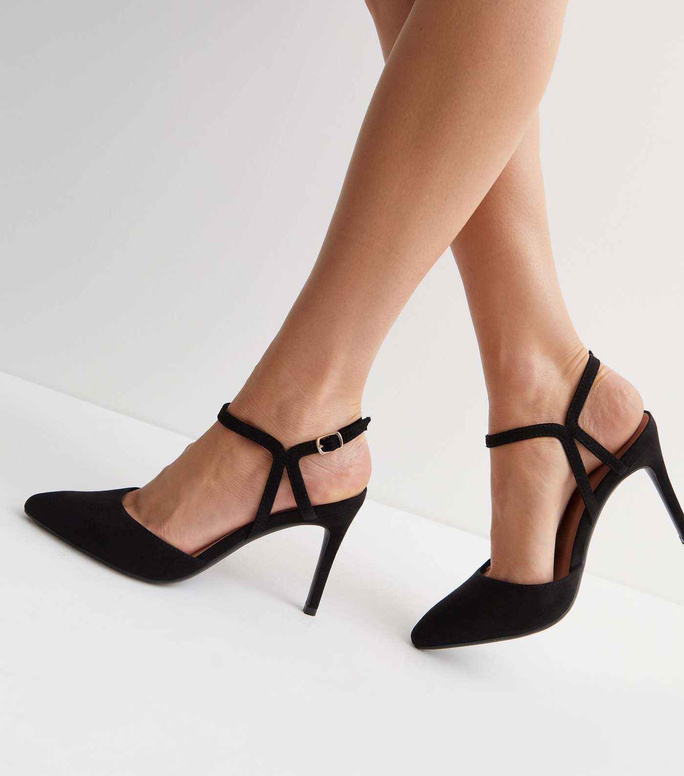 Black Suedette Pointed Toe Stiletto Heel Court Shoes Image 2