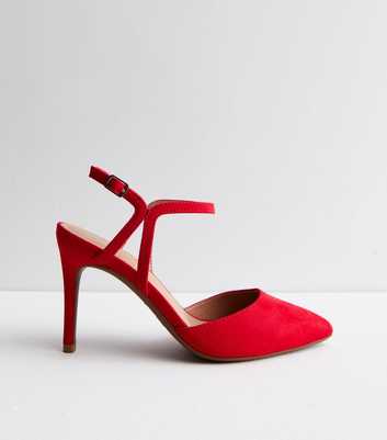Red Suedette Pointed Toe Stiletto Heel Court Shoes