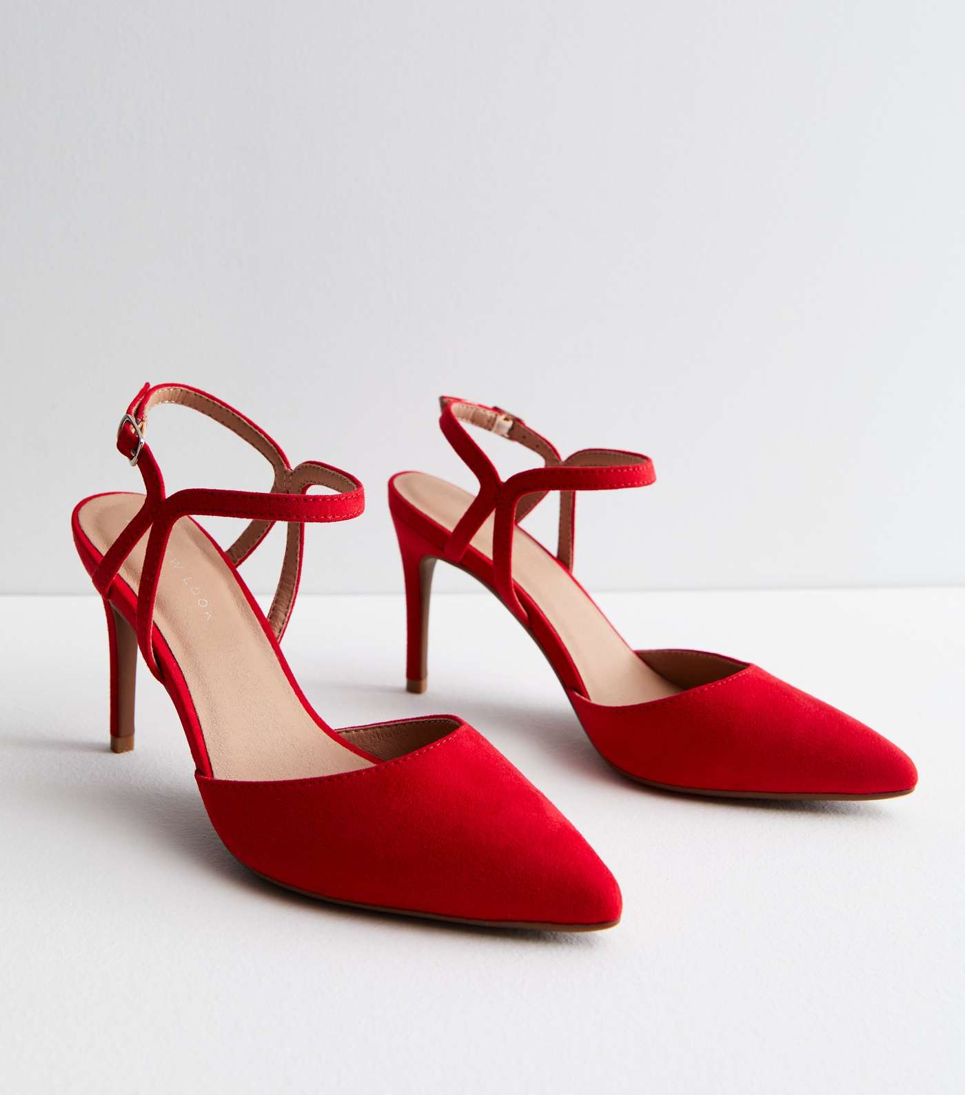 Red Suedette Pointed Toe Stiletto Heel Court Shoes Image 3