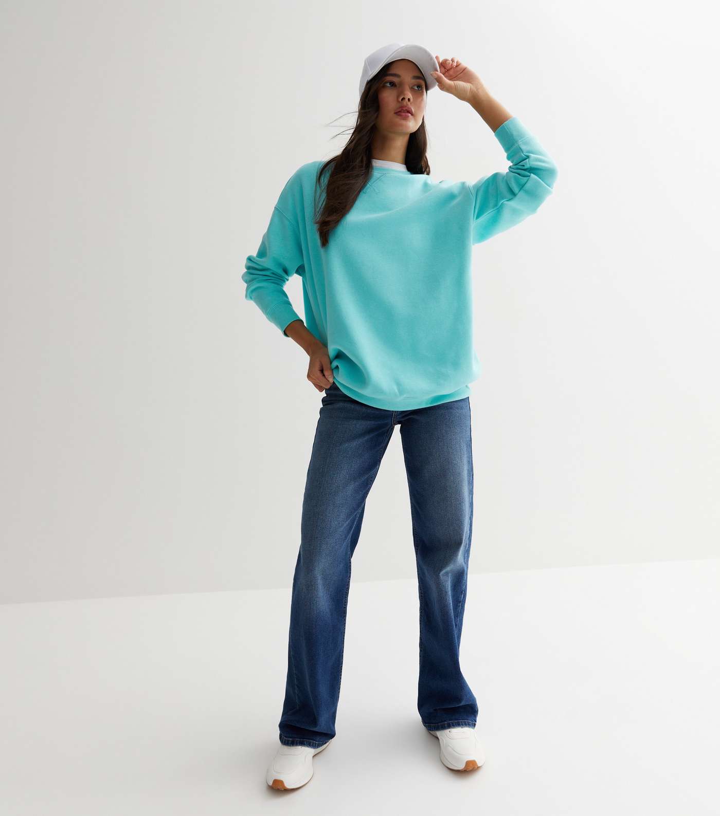 Turquoise Jersey Crew Neck Long Sleeve Sweatshirt Image 3