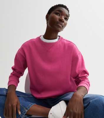 Bright Pink Crew Neck Long Sleeve Sweatshirt