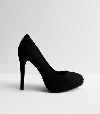 Black Suedette Platform Stiletto Heel Court Shoes