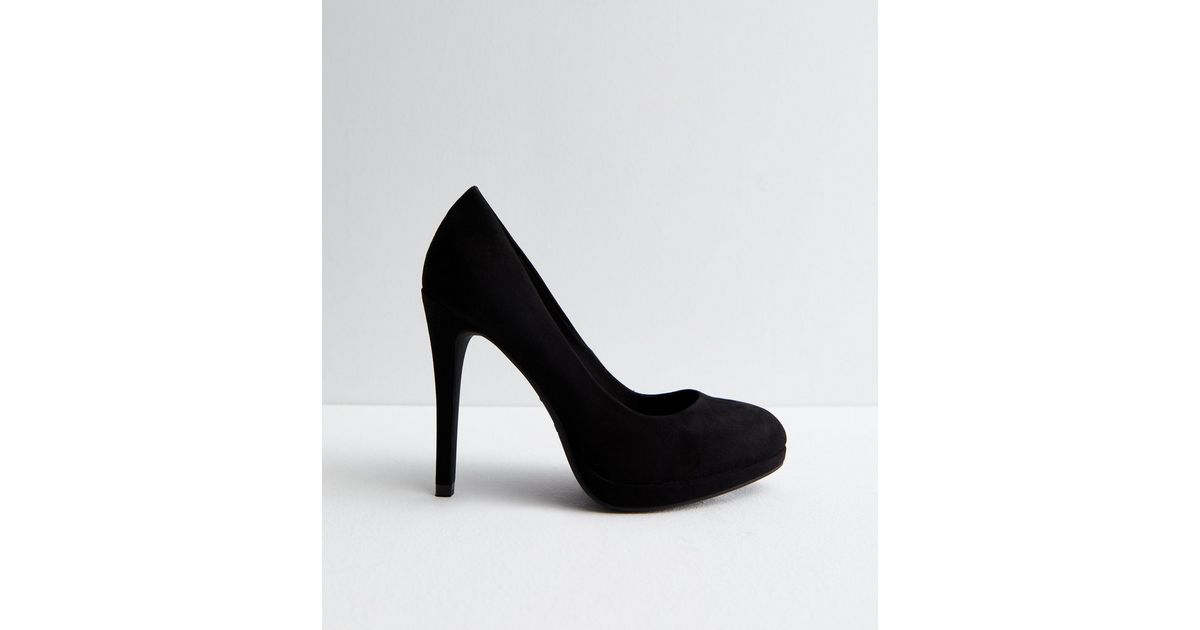 Black Suedette Platform Stiletto Heel Court Shoes New Look