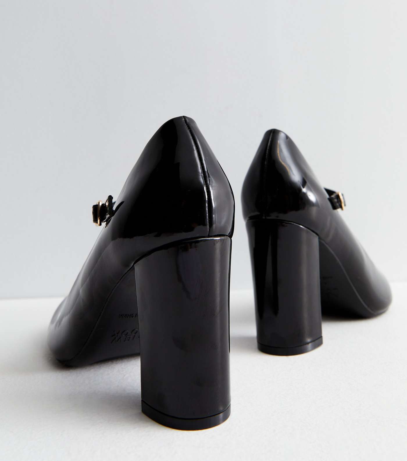 Wide Fit Black Patent Block Heel Mary Jane Shoes Image 3