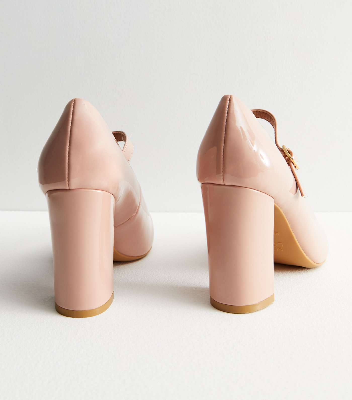 Wide Fit Pale Pink Patent Block Heel Mary Jane Shoes Image 4