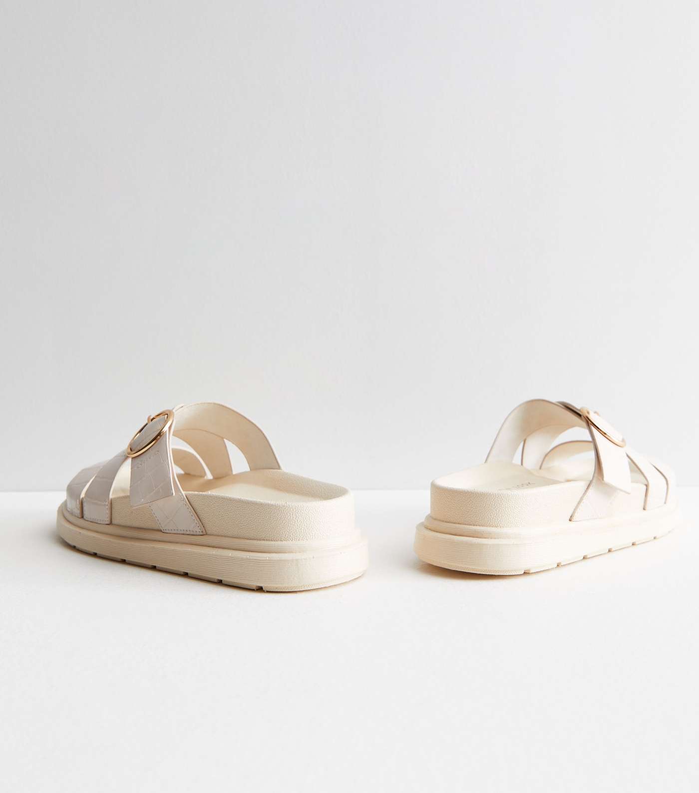Off White Faux Croc Buckle Chunky Sliders Image 5