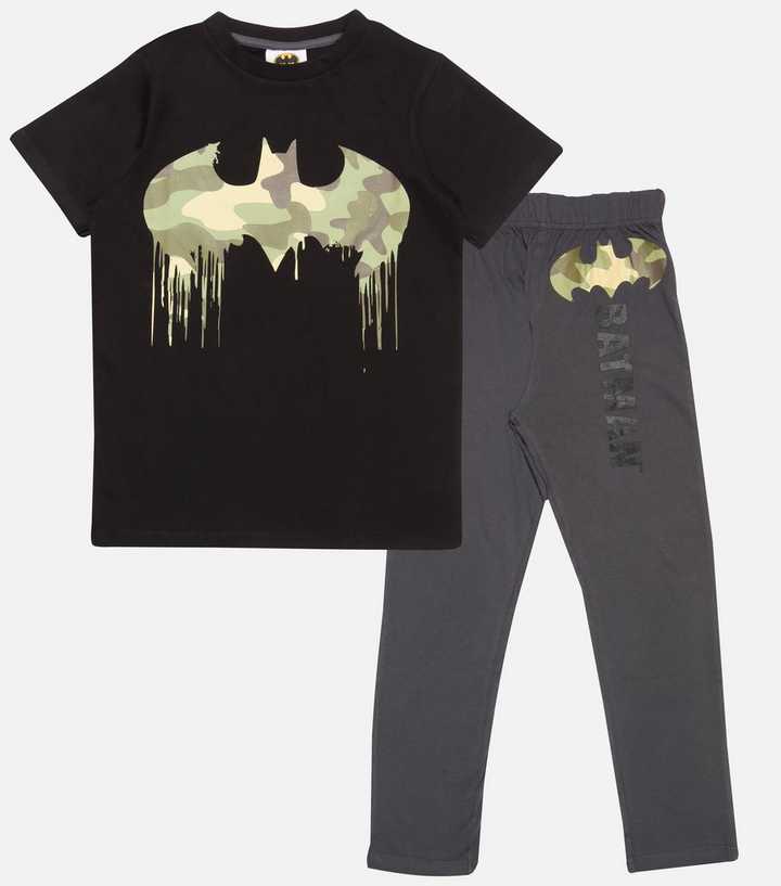 Popgear Dark Grey Short Sleeve Pyjama Set with Camo Batman Logo | New Look