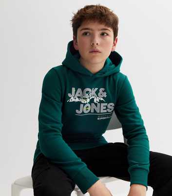 Jack & Jones Junior Teal Logo Jersey Hoodie