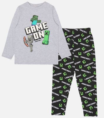 Popgear Grey Long Sleeve Pyjama Set with Minecraft Print