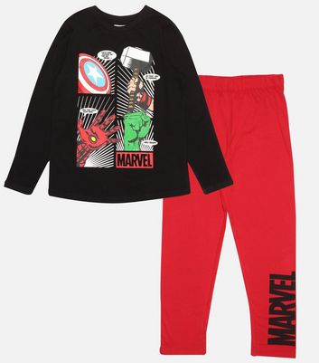 Popgear Black Long Sleeve Pyjama Set with Marvel Comics Print