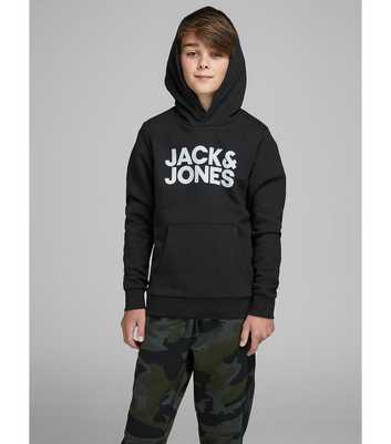 Jack & Jones Junior Black Jersey Logo Hoodie