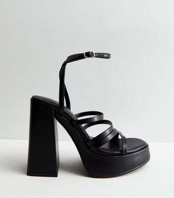 Black Strappy Low Heel Sandals In Extra Wide EEE Fit | Yours Clothing