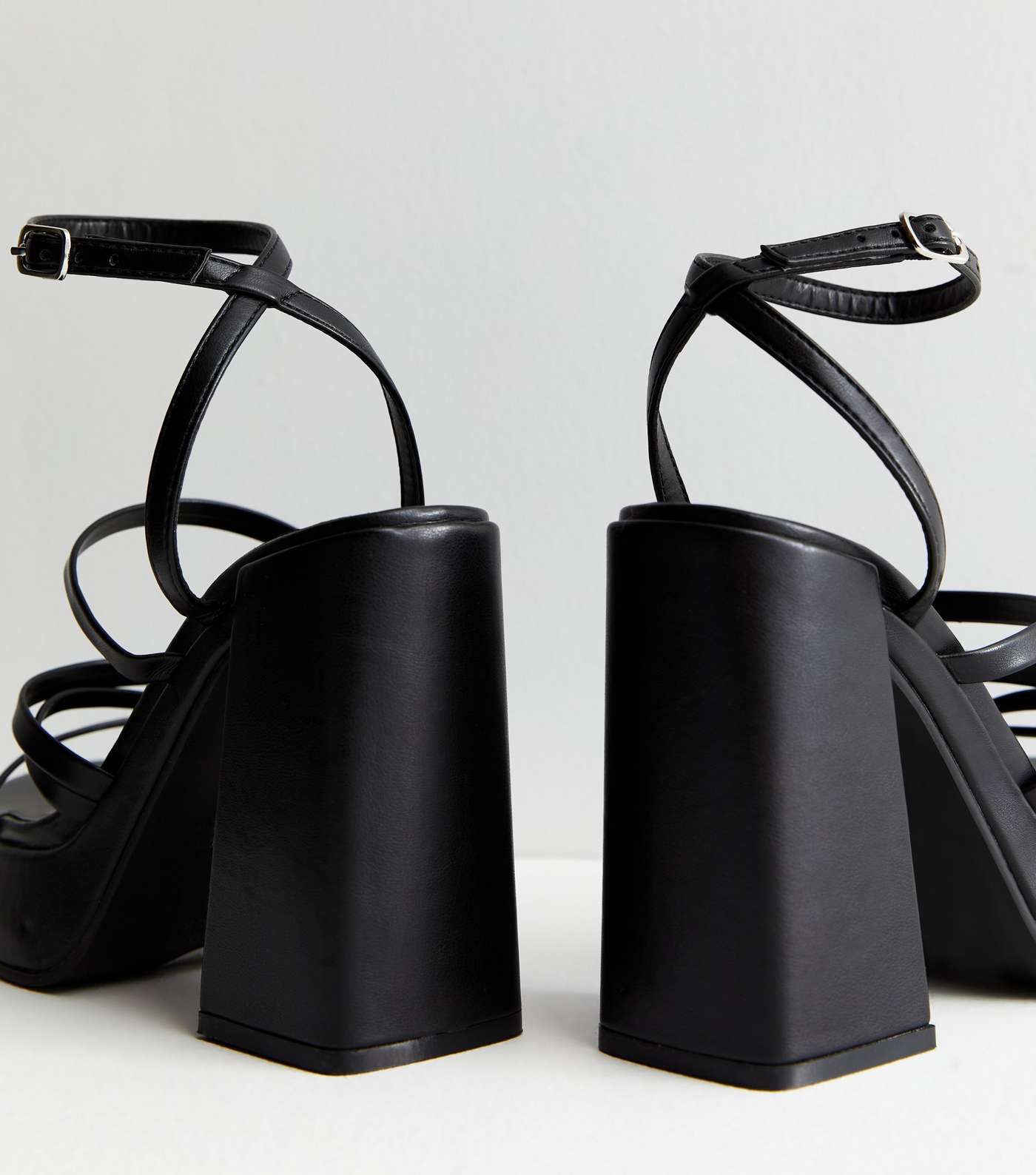 Black Leather-Look Strappy Platform Block Heel Sandals Image 4