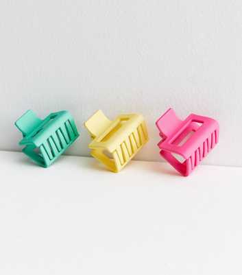 3 Pack Green Yellow and Pink Matte Square Claw Clips