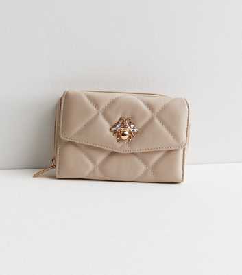 Cream Quilted Leather-Look Bee Midi Purse