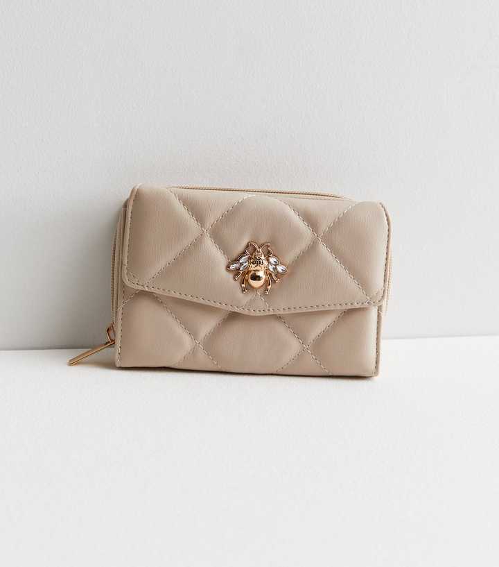 Cream Quilted Leather-Look Bee Midi Purse | New Look