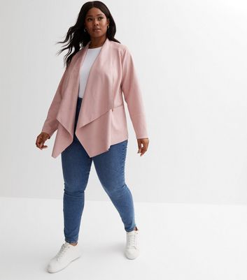 Curves Mid Pink Suedette Waterfall Jacket New Look