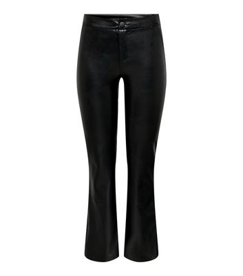 ONLY Black Faux Leather High Waist Flared Trousers New Look
