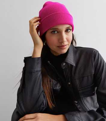 Bright Pink Ribbed Beanie