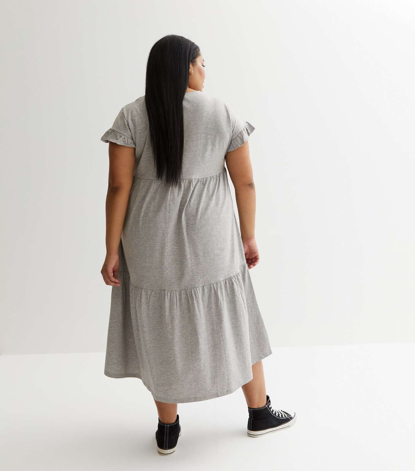 Curves Grey Frill Sleeve Midi Smock Dress Image 4